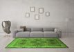 Machine Washable Oriental Green Traditional Area Rugs in a Living Room,, wshurb992grn