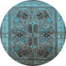 Round Machine Washable Oriental Light Blue Traditional Rug, wshurb992lblu