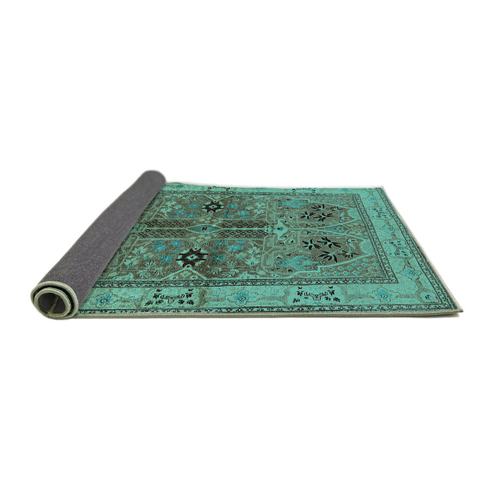 Sideview of Oriental Turquoise Traditional Rug, urb992turq