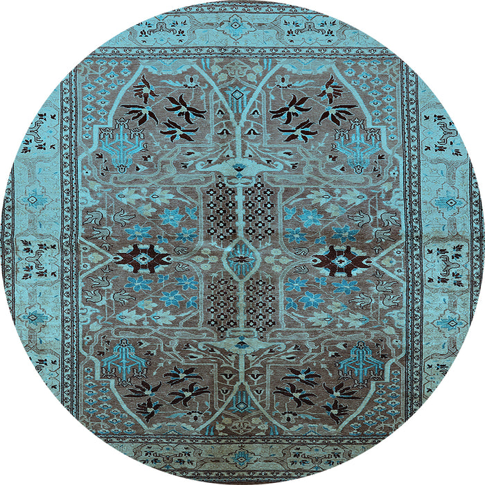 Round Oriental Light Blue Traditional Rug, urb992lblu