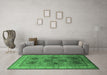 Machine Washable Oriental Emerald Green Traditional Area Rugs in a Living Room,, wshurb992emgrn