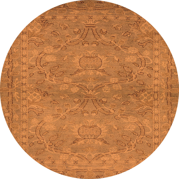 Round Machine Washable Oriental Orange Traditional Area Rugs, wshurb993org