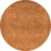 Round Machine Washable Oriental Orange Traditional Area Rugs, wshurb993org