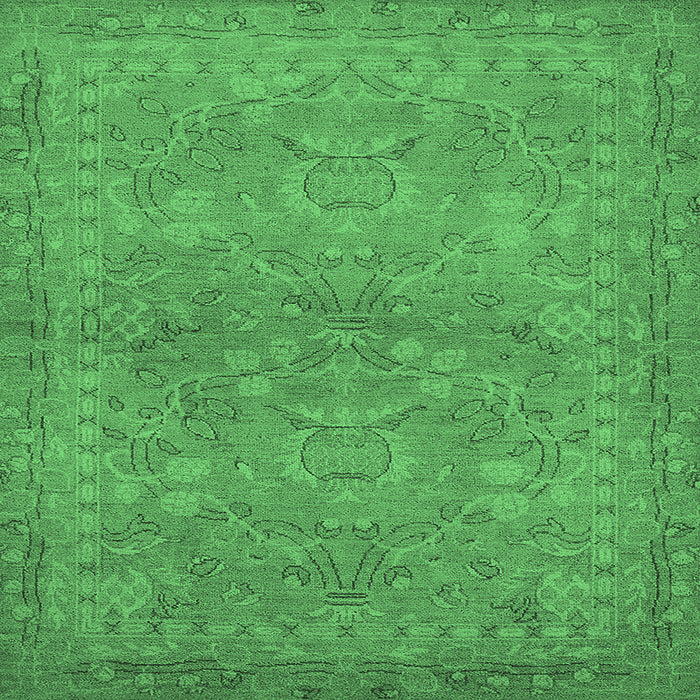 Square Machine Washable Oriental Emerald Green Traditional Area Rugs, wshurb993emgrn