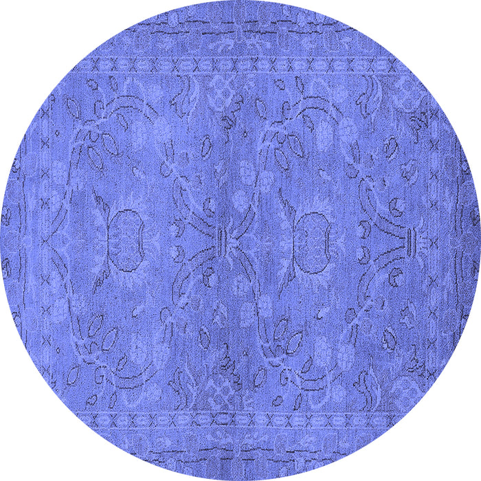Round Machine Washable Oriental Blue Traditional Rug, wshurb993blu