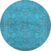 Round Oriental Light Blue Traditional Rug, urb993lblu