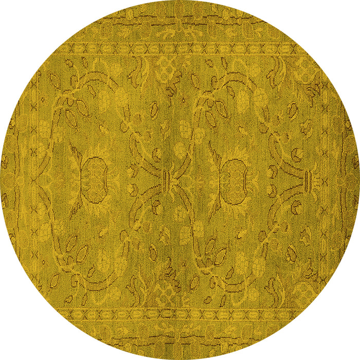 Round Machine Washable Oriental Yellow Traditional Rug, wshurb993yw