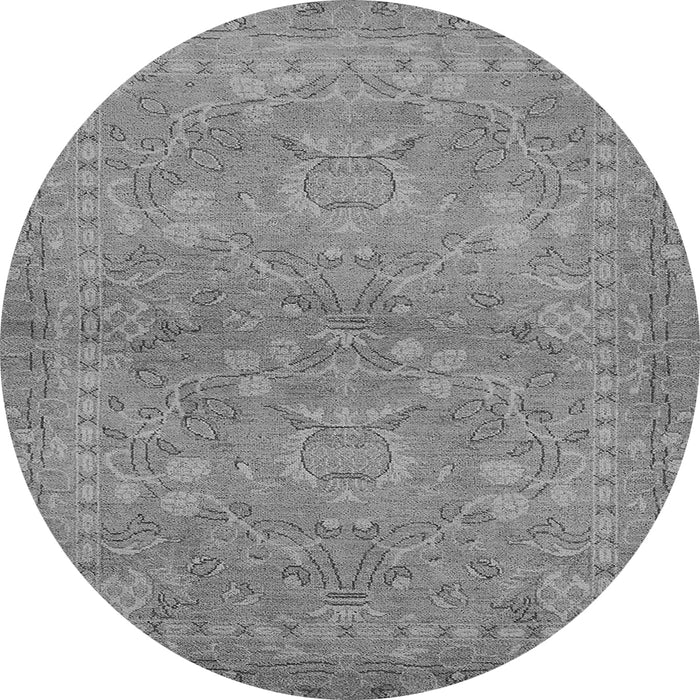 Round Machine Washable Oriental Gray Traditional Rug, wshurb993gry