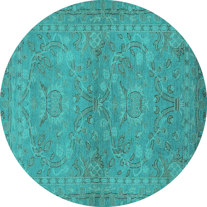 Round Machine Washable Oriental Turquoise Traditional Area Rugs, wshurb993turq