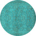 Round Machine Washable Oriental Turquoise Traditional Area Rugs, wshurb993turq