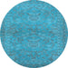 Round Machine Washable Oriental Light Blue Traditional Rug, wshurb993lblu