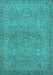 Machine Washable Oriental Turquoise Traditional Area Rugs, wshurb993turq