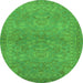 Round Machine Washable Oriental Green Traditional Area Rugs, wshurb993grn