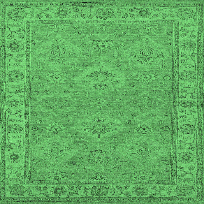 Square Machine Washable Oriental Emerald Green Traditional Area Rugs, wshurb994emgrn