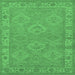 Square Machine Washable Oriental Emerald Green Traditional Area Rugs, wshurb994emgrn