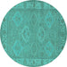 Round Oriental Turquoise Traditional Rug, urb994turq