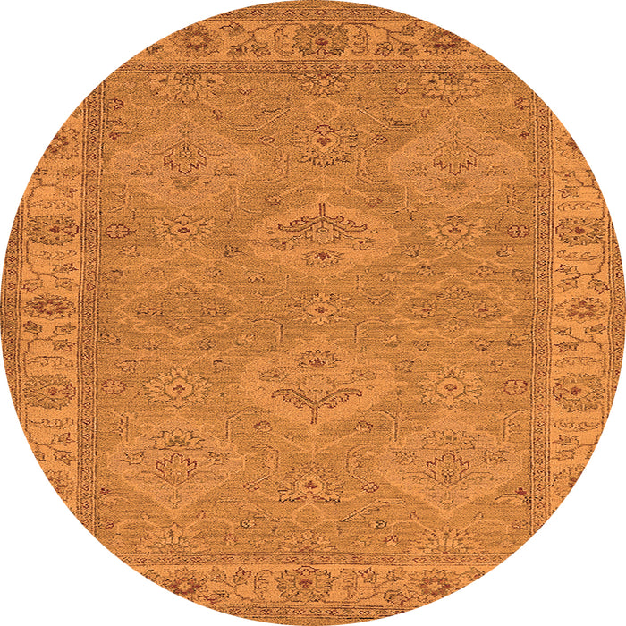 Round Machine Washable Oriental Orange Traditional Area Rugs, wshurb994org