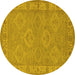 Round Machine Washable Oriental Yellow Traditional Rug, wshurb994yw