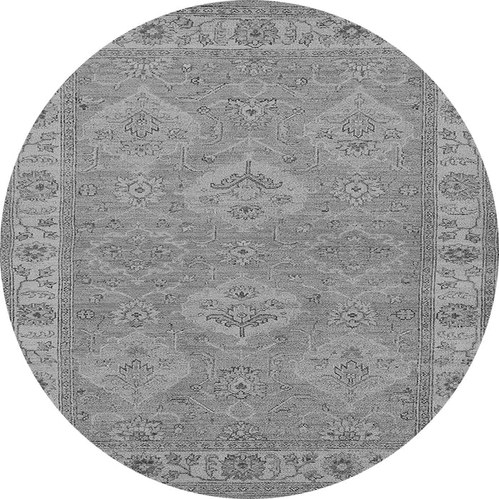 Round Machine Washable Oriental Gray Traditional Rug, wshurb994gry