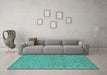 Machine Washable Oriental Turquoise Traditional Area Rugs in a Living Room,, wshurb994turq