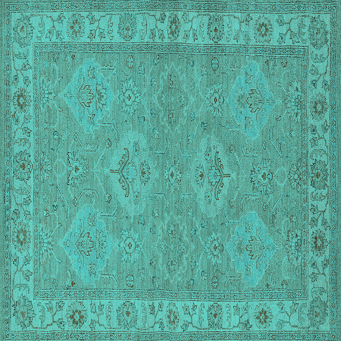 Square Machine Washable Oriental Turquoise Traditional Area Rugs, wshurb994turq