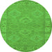 Round Machine Washable Oriental Green Traditional Area Rugs, wshurb994grn