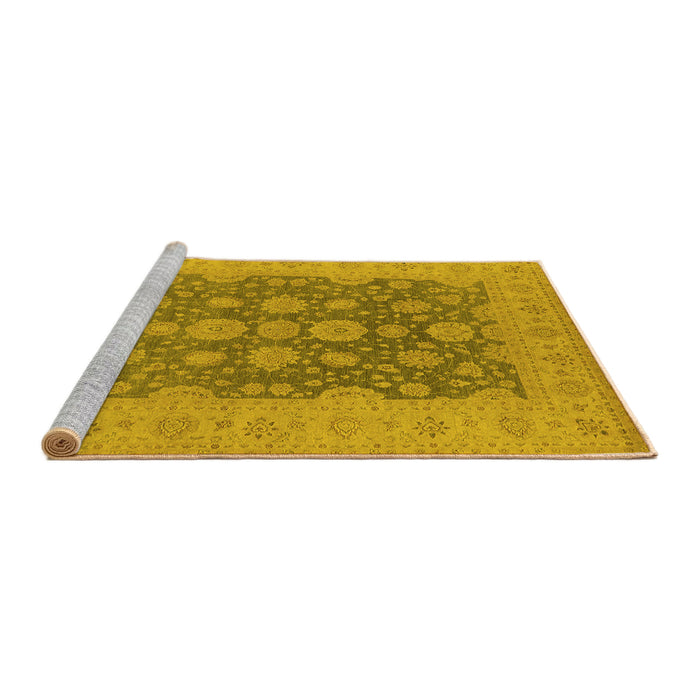 Sideview of Machine Washable Oriental Yellow Traditional Rug, wshurb995yw