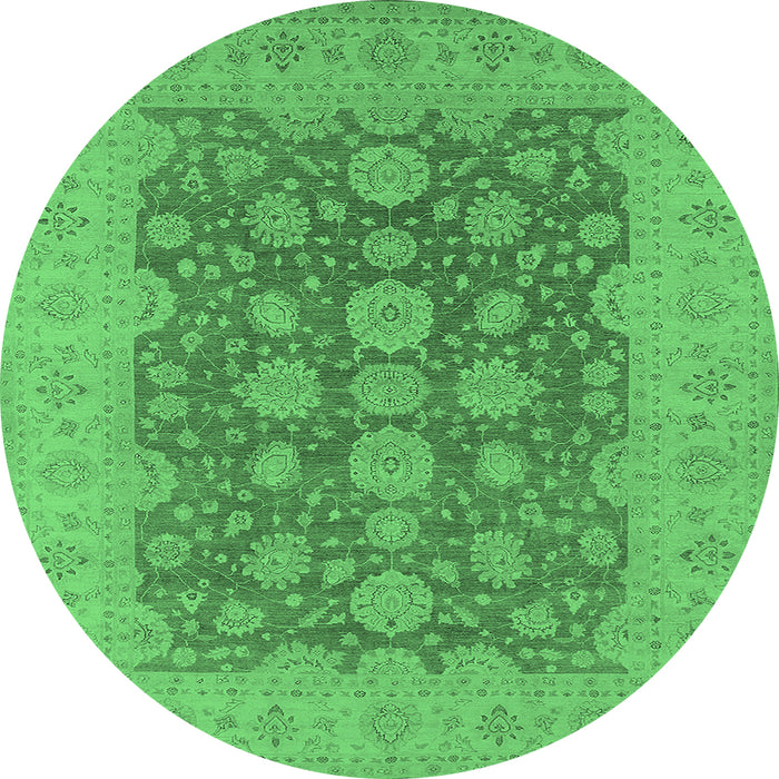 Round Machine Washable Oriental Emerald Green Traditional Area Rugs, wshurb995emgrn