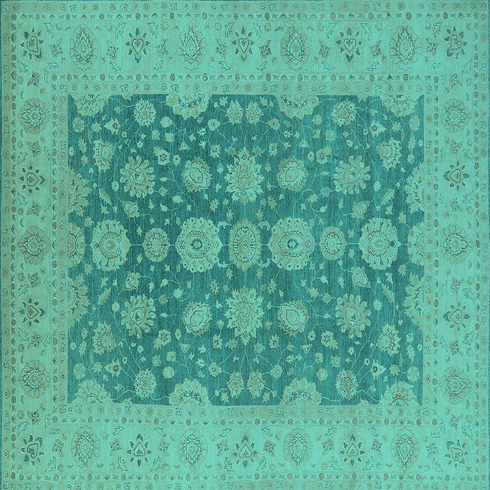 Square Machine Washable Oriental Turquoise Traditional Area Rugs, wshurb995turq