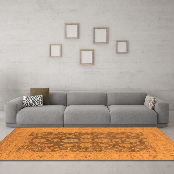 Machine Washable Oriental Orange Traditional Area Rugs in a Living Room, wshurb995org