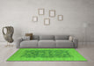 Machine Washable Oriental Green Traditional Area Rugs in a Living Room,, wshurb995grn