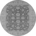 Round Machine Washable Oriental Gray Traditional Rug, wshurb995gry