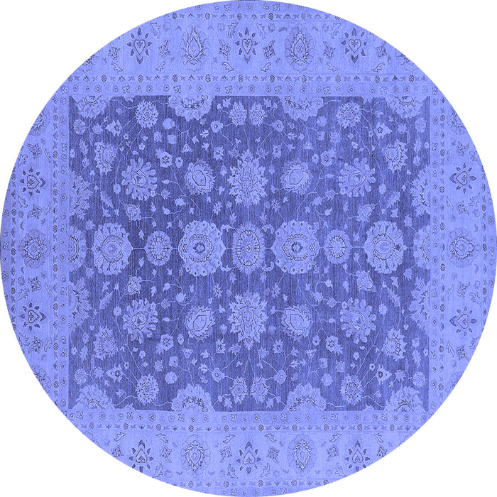 Round Machine Washable Oriental Blue Traditional Rug, wshurb995blu