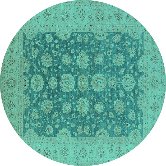 Round Machine Washable Oriental Turquoise Traditional Area Rugs, wshurb995turq