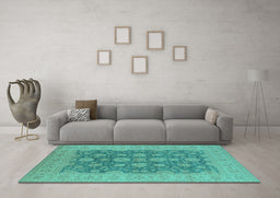 Machine Washable Oriental Turquoise Traditional Area Rugs in a Living Room,, wshurb995turq