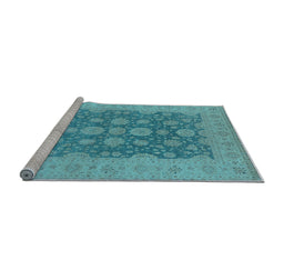 Sideview of Machine Washable Oriental Light Blue Traditional Rug, wshurb995lblu