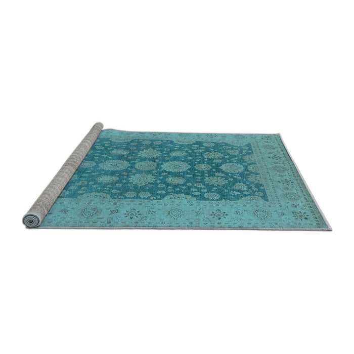 Sideview of Machine Washable Oriental Light Blue Traditional Rug, wshurb995lblu