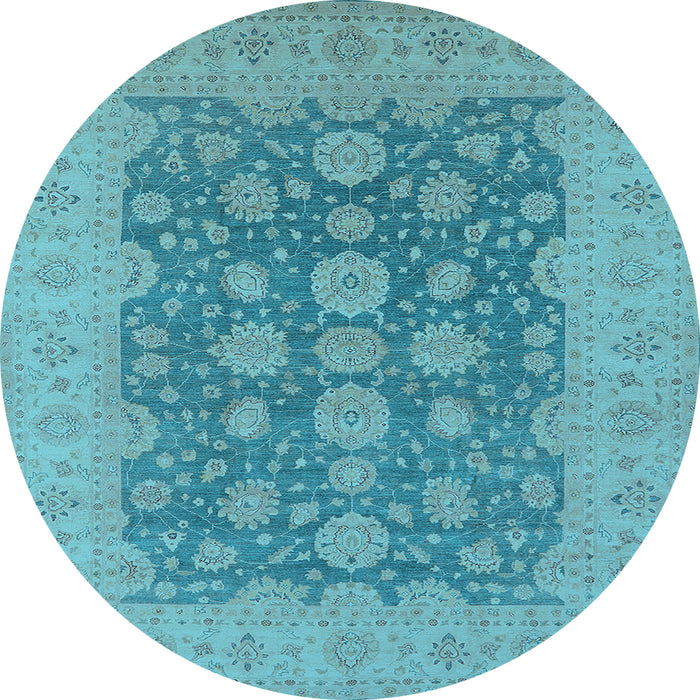 Round Machine Washable Oriental Light Blue Traditional Rug, wshurb995lblu