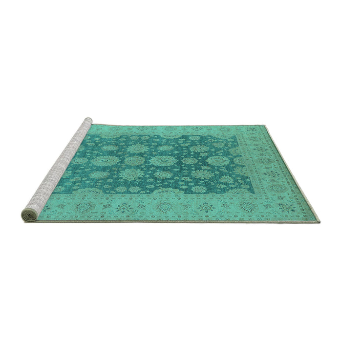 Sideview of Machine Washable Oriental Turquoise Traditional Area Rugs, wshurb995turq
