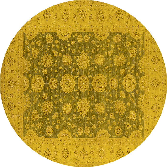 Round Machine Washable Oriental Yellow Traditional Rug, wshurb995yw