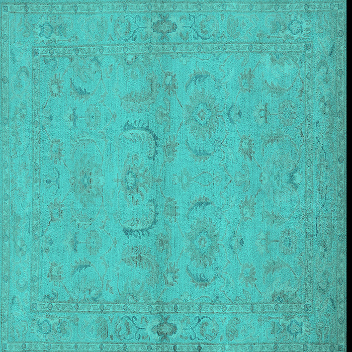 Square Machine Washable Oriental Turquoise Traditional Area Rugs, wshurb996turq
