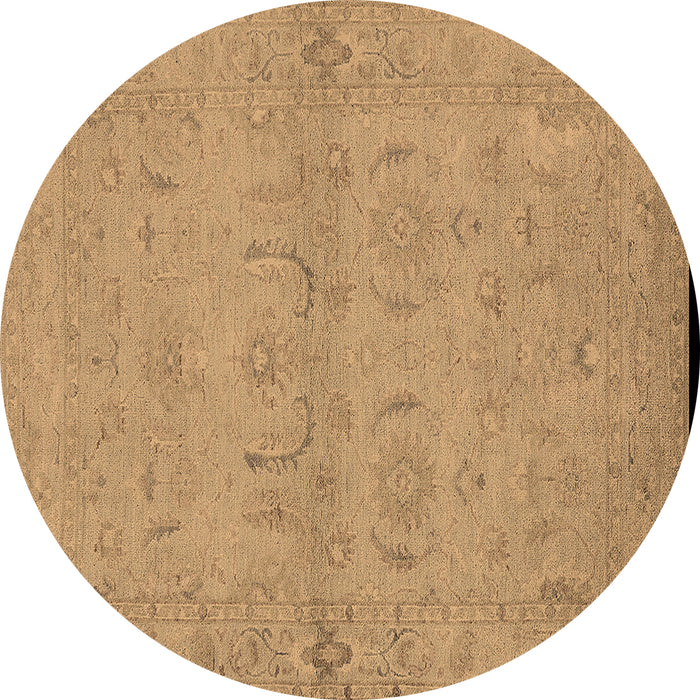 Round Oriental Brown Traditional Rug, urb996brn
