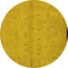 Round Machine Washable Oriental Yellow Traditional Rug, wshurb996yw
