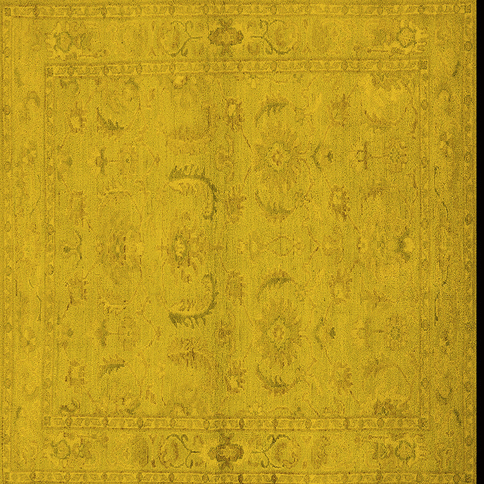 Square Machine Washable Oriental Yellow Traditional Rug, wshurb996yw