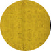 Round Oriental Yellow Traditional Rug, urb996yw