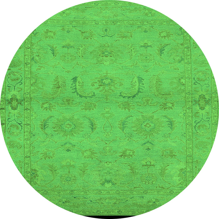 Round Machine Washable Oriental Green Traditional Area Rugs, wshurb996grn