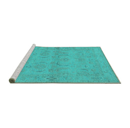 Sideview of Machine Washable Oriental Turquoise Traditional Area Rugs, wshurb996turq