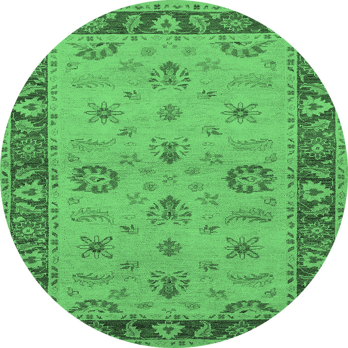 Round Machine Washable Oriental Emerald Green Traditional Area Rugs, wshurb997emgrn