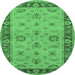 Round Machine Washable Oriental Emerald Green Traditional Area Rugs, wshurb997emgrn