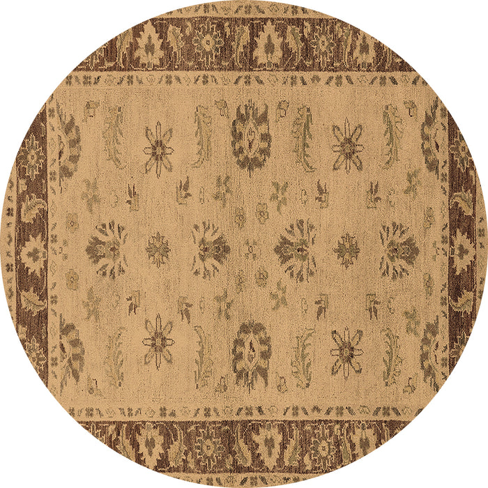 Round Machine Washable Oriental Brown Traditional Rug, wshurb997brn